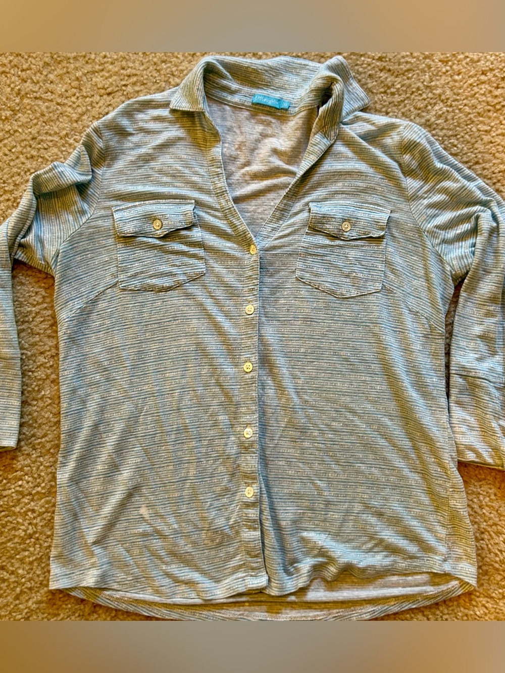 J McLaughlin Linen Light Blue Striped Button-Up Shirt Blouse XS * Flaw